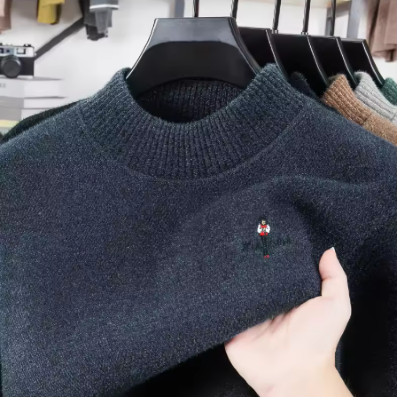 Thickened Sweater Men's Mink Fur Winter Clothing Knitted Base Wool Sweater One-piece Velvet Top